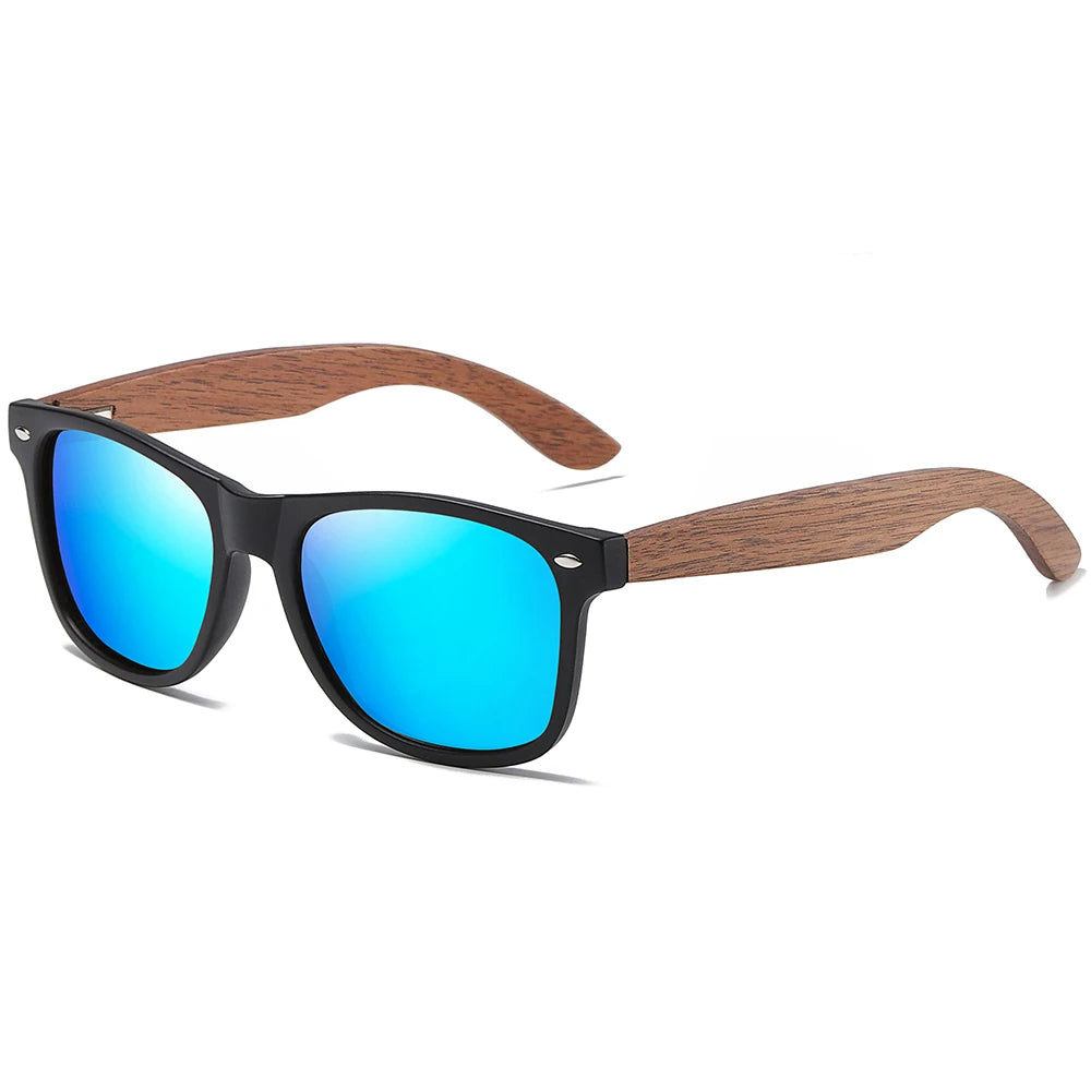 Xsw brand men’s and women’s suit retro classic black walnut polarized sunglasses wooden sports green 7061hg - blue