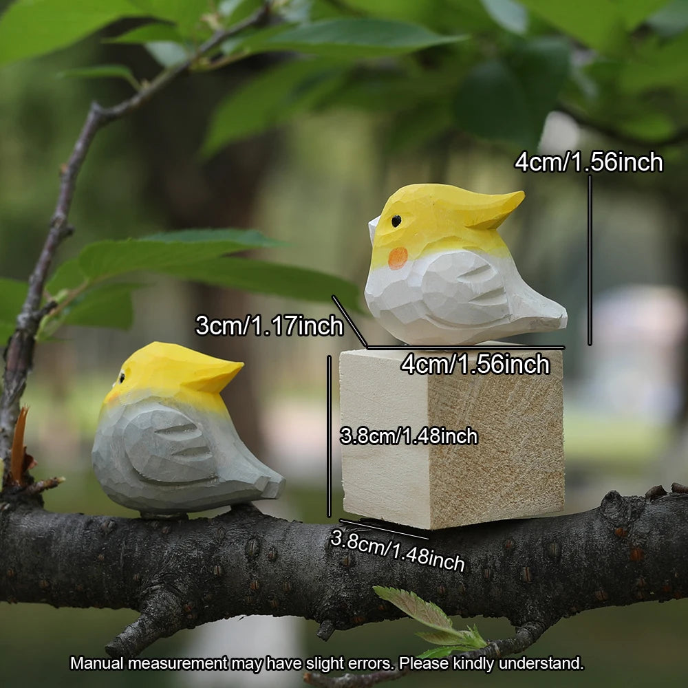 Hand-carved cockatiel figurine - wooden parrot decor for home/office unique bird lover gift cute yellow crested