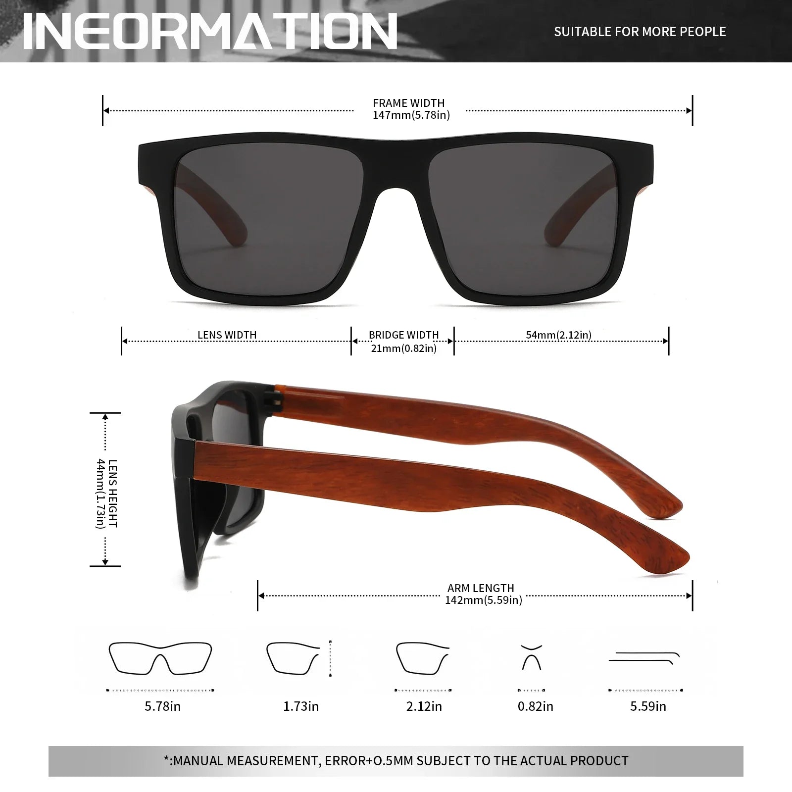 4pcs polarized retro square sunglasses - mahogany wood grain temples & spring hinges uv400 for driving/travel/outdoor