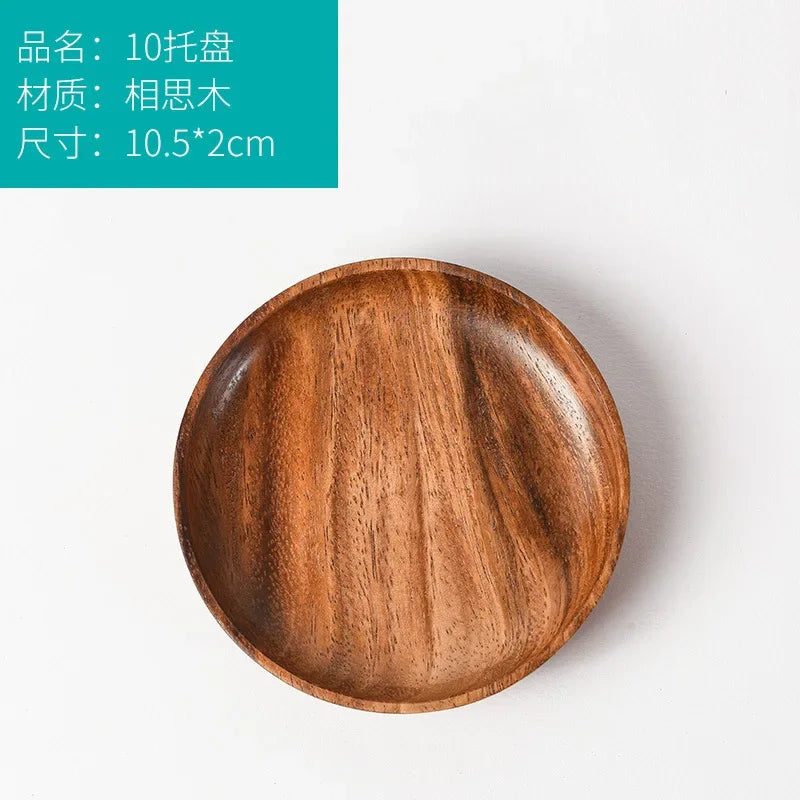 Japanese household dishes acacia wood round tableware salad dessert tray vintage dinnerware set plates serving platter