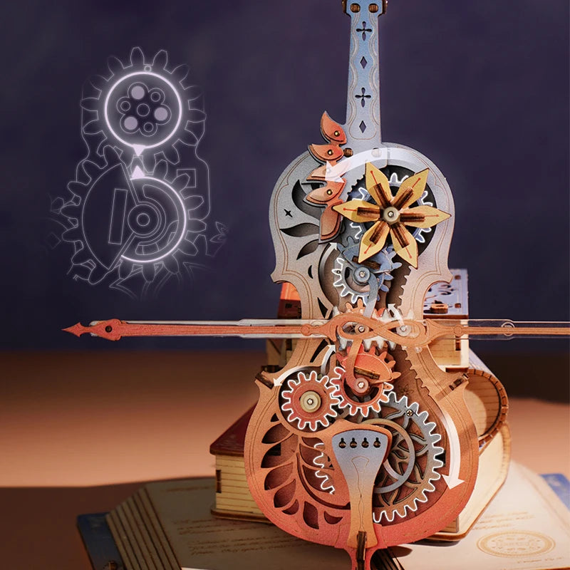 Robotime rokr 3d wooden puzzle symphony of gorgeous dreams mechanical music box pre-colored design gift for family kids