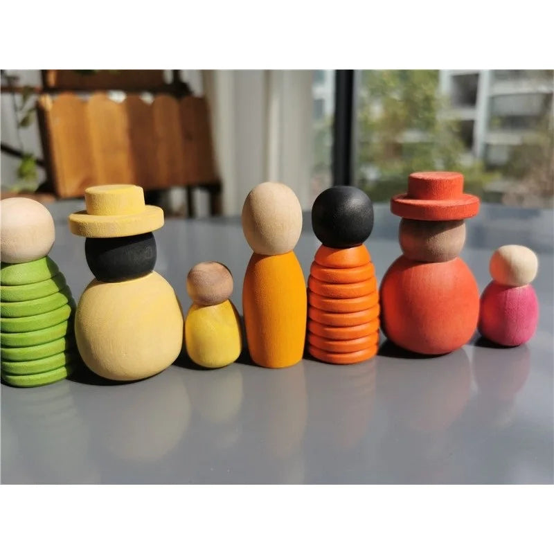 Wooden montessori toys handmade rainbow peg dolls together stacking figurines blocks for children open-ended play - game