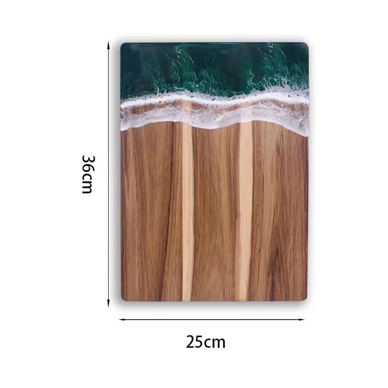 Acacia wood cutting board with resin wave & sea epoxy ocean pan for kitchen meal prep serving tray cheese cutting