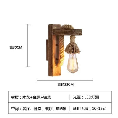 Retro personality wall lamp decoration antique wood art bed home garden restaurant twine - model g / st64 4w