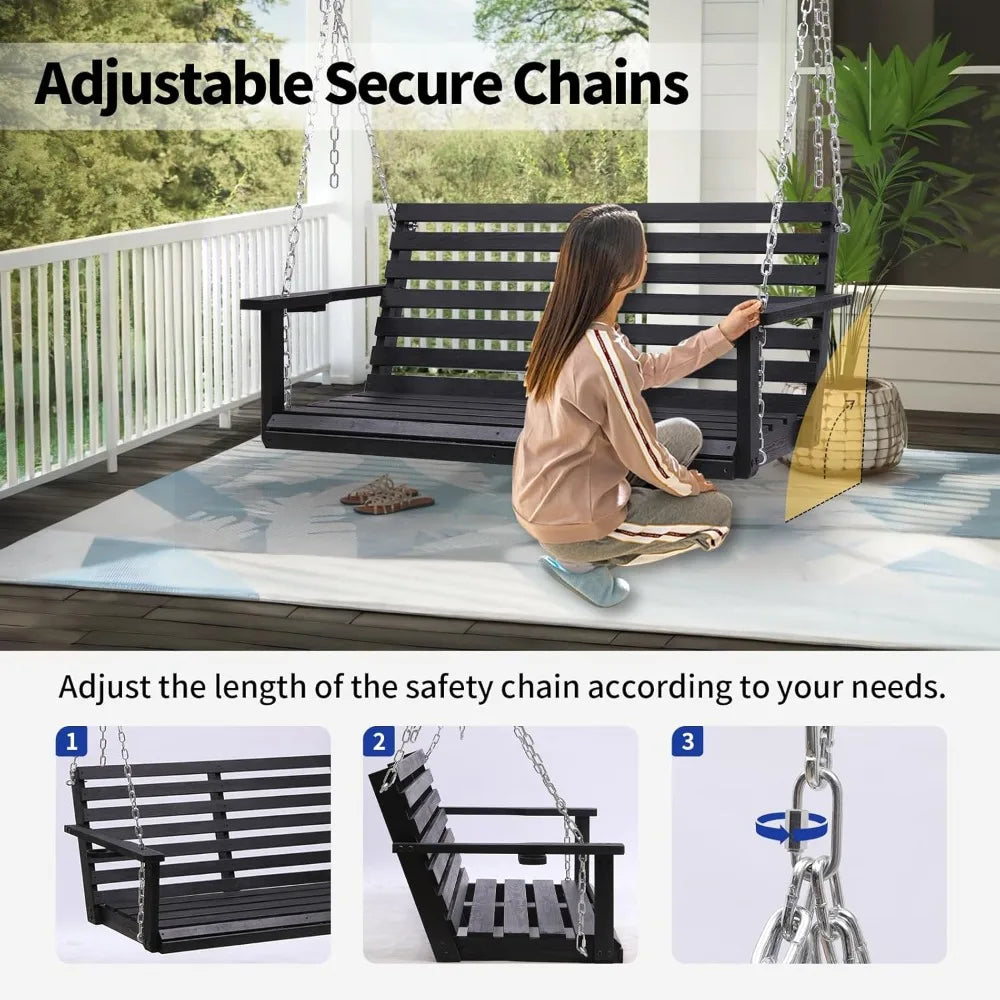 Wooden porch swing with cup holder outdoor patio bench for courtyard & garden upgraded 4 ft heavy duty 880 lbs swi