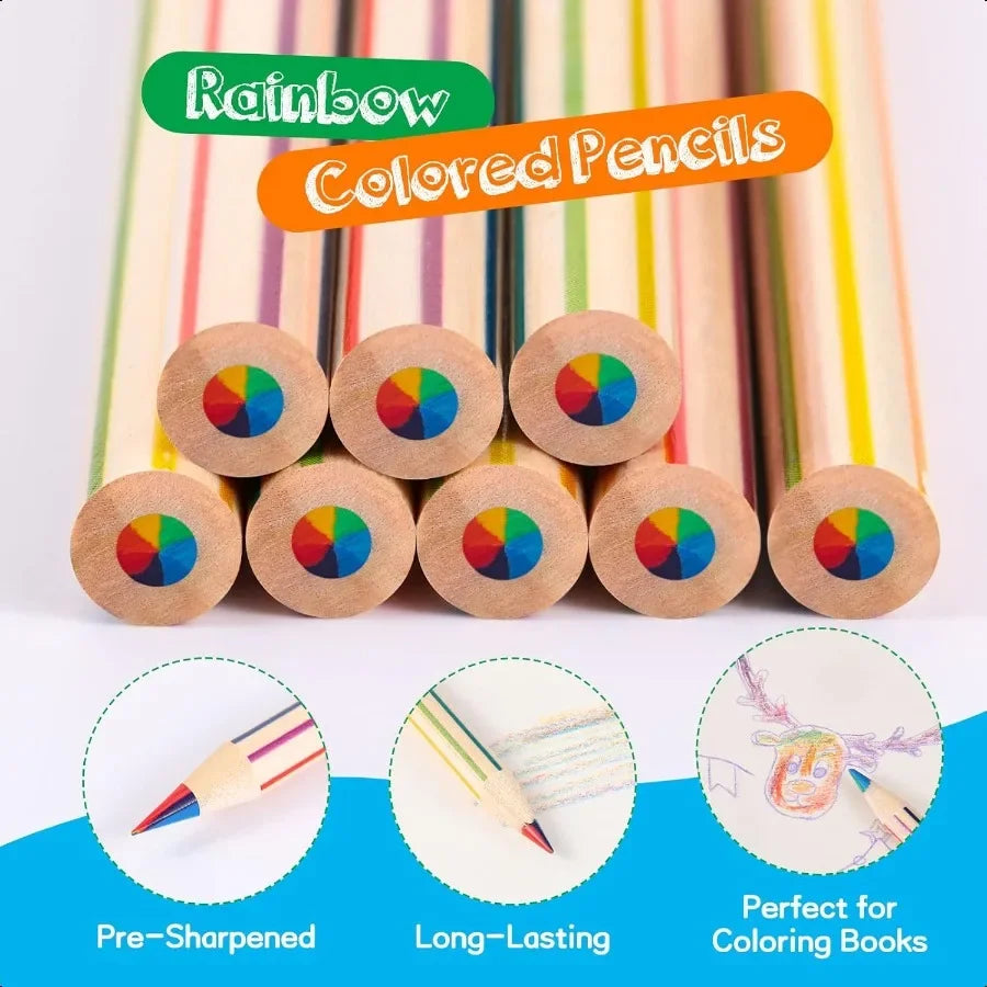 48 pcs rainbow colored pencils bulk 7 color in 1 wooden pencil with 4 pieces sharpener for adults art drawing straight