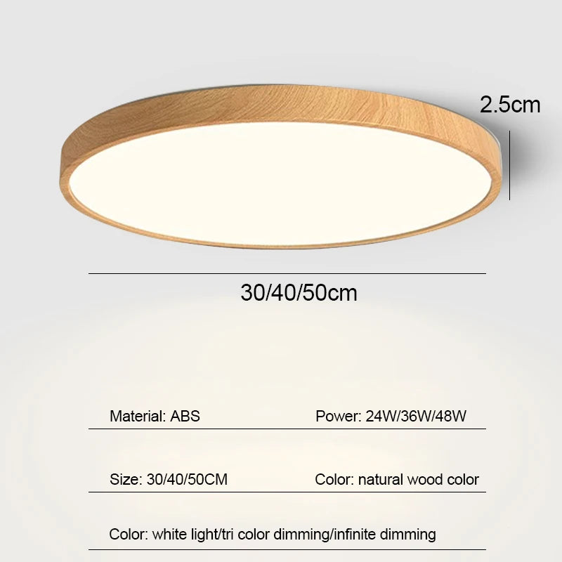 Led ceiling light circular modern simple walnut wood grain decorative living room bedroom balcony ultra-thin - color