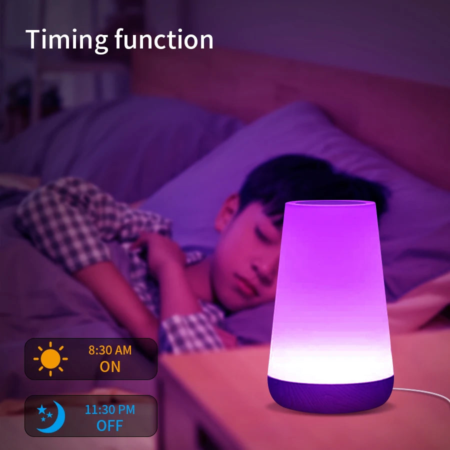 Eu/us plug tuya wifi wood grain touch night light alexa google home voice control dimmable multi-color for bedroom