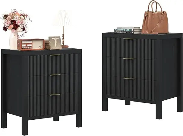 Nightstand with 6 drawers dresser and sets bedside tables mid century nightstands wide for bedroom, - black 02 / united