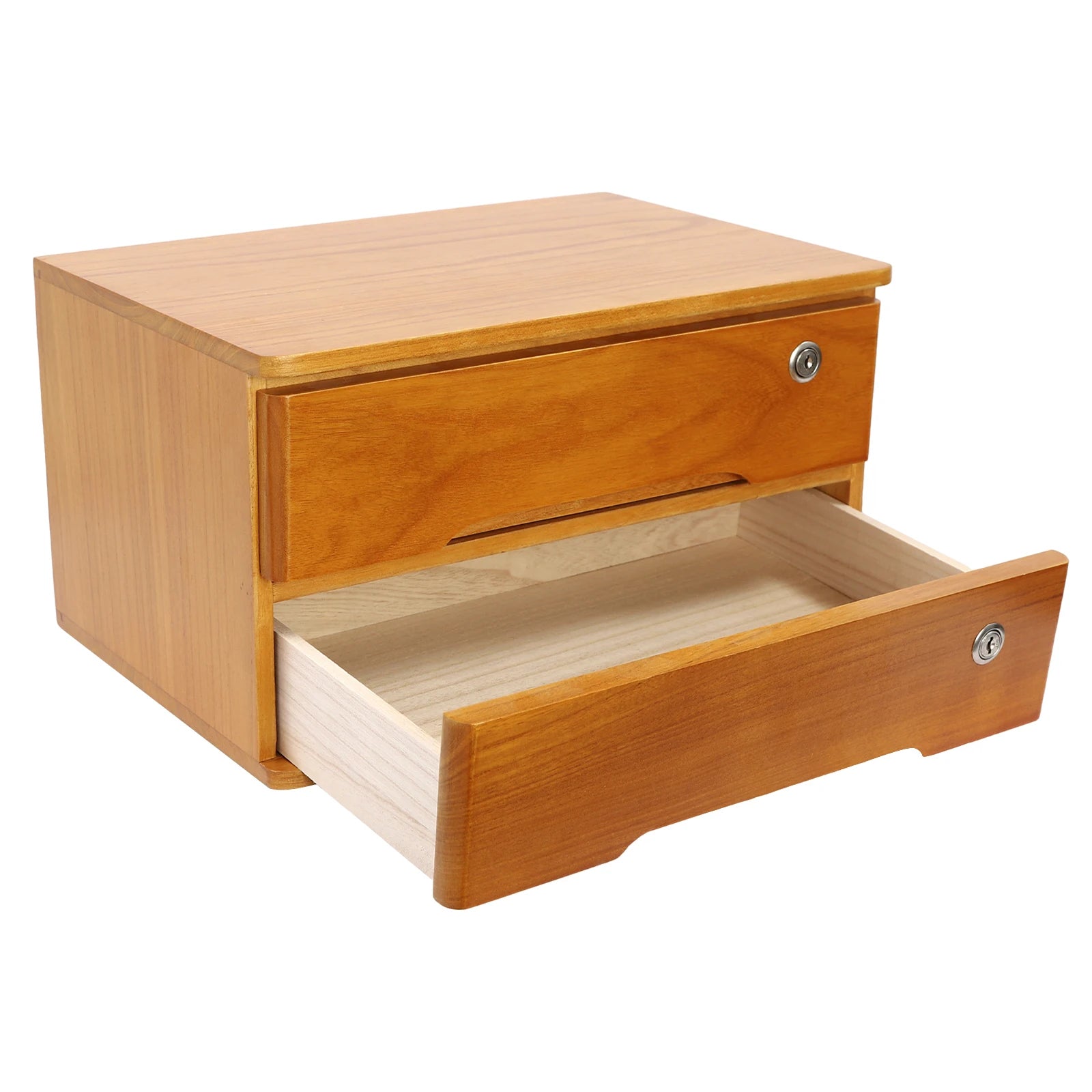 2-tier wooden desktop storage box with locking drawers non-slip pads privacy protection ideal for home or office