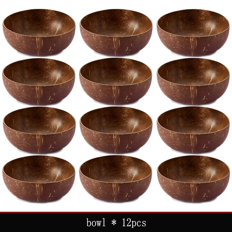 Natural coconut bowl 12-15cm handmade wooden tableware wood spoon dessert fruit salad mixing rice ramen kitchen