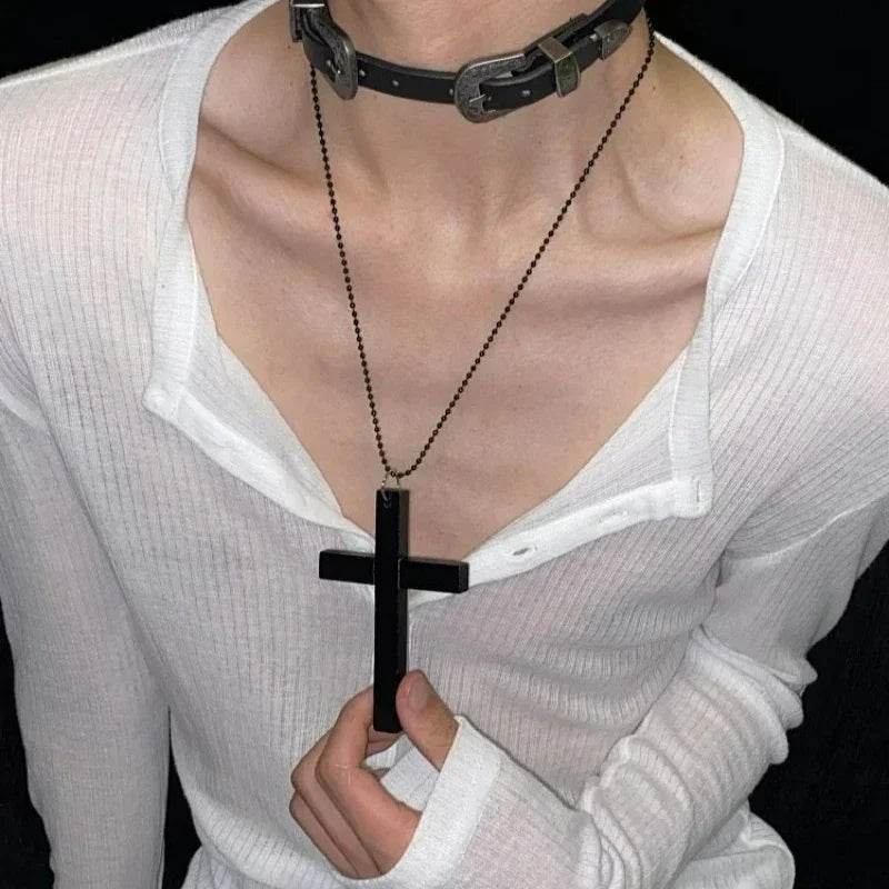 New gothic cool y2k wood cross pendants necklaces unisex black white red hip hop charm chain choker necklace fashion