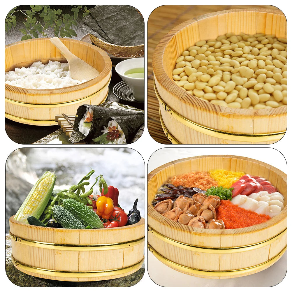 Rice sushi wooden bowl bucket tub oke hangiri mixing wood box japanese steamer barrel serving food container round tray
