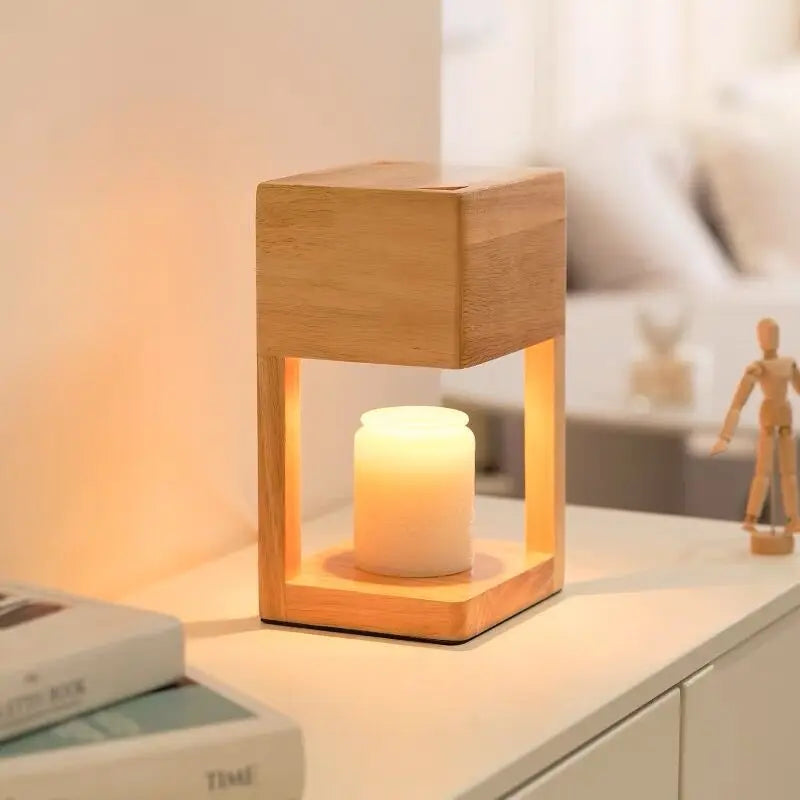 South korean solid wood lamp body electric candle warmer wax melt lamps scented candles for desk table bedroom night