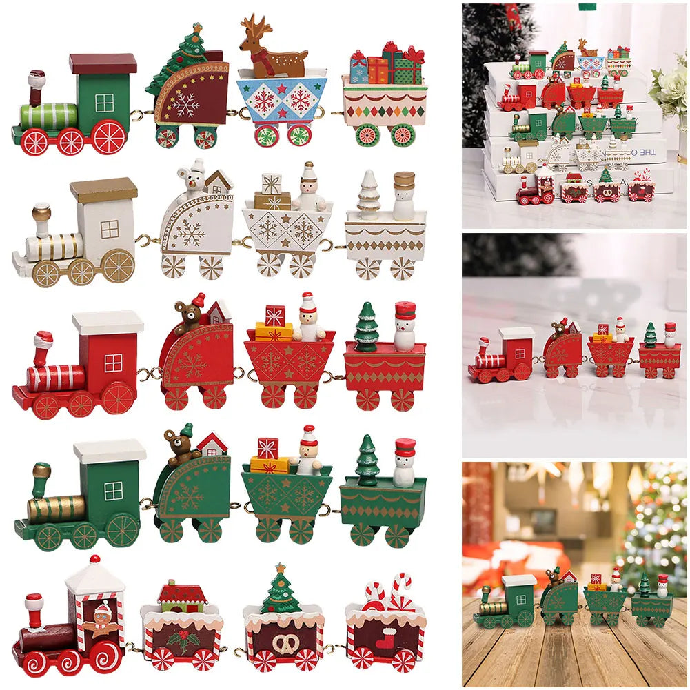 Diy mini train christmas tree decorations window display ornament wooden desktop supplies