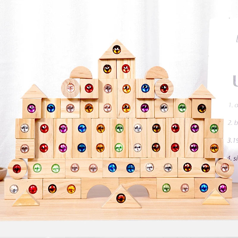 Diy blocks sparkling acrylic toy kids wooden montessori rainbow gem stacking colorful educational creative toys - game