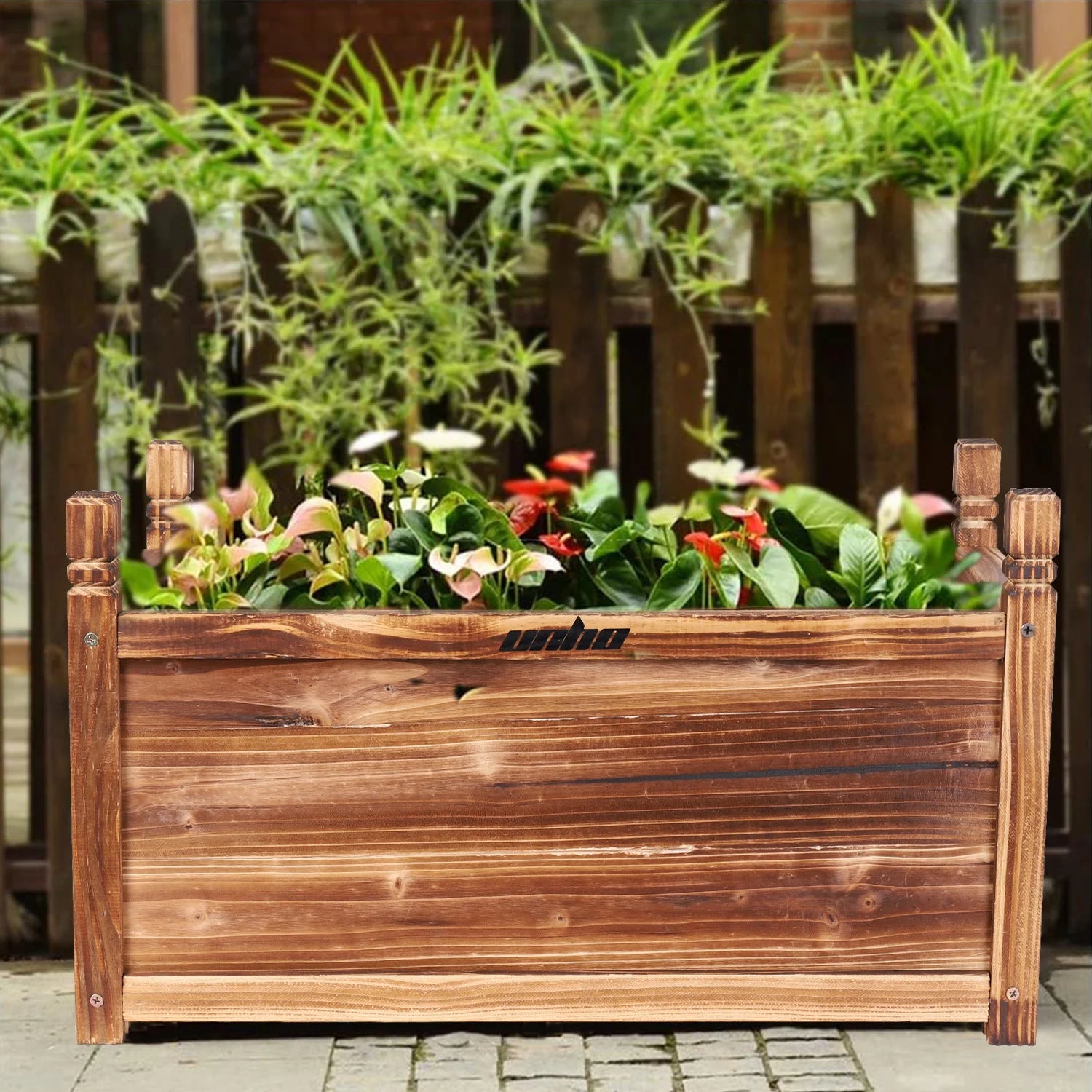Wood planter box outdoor raised garden bed for flowers vegetables