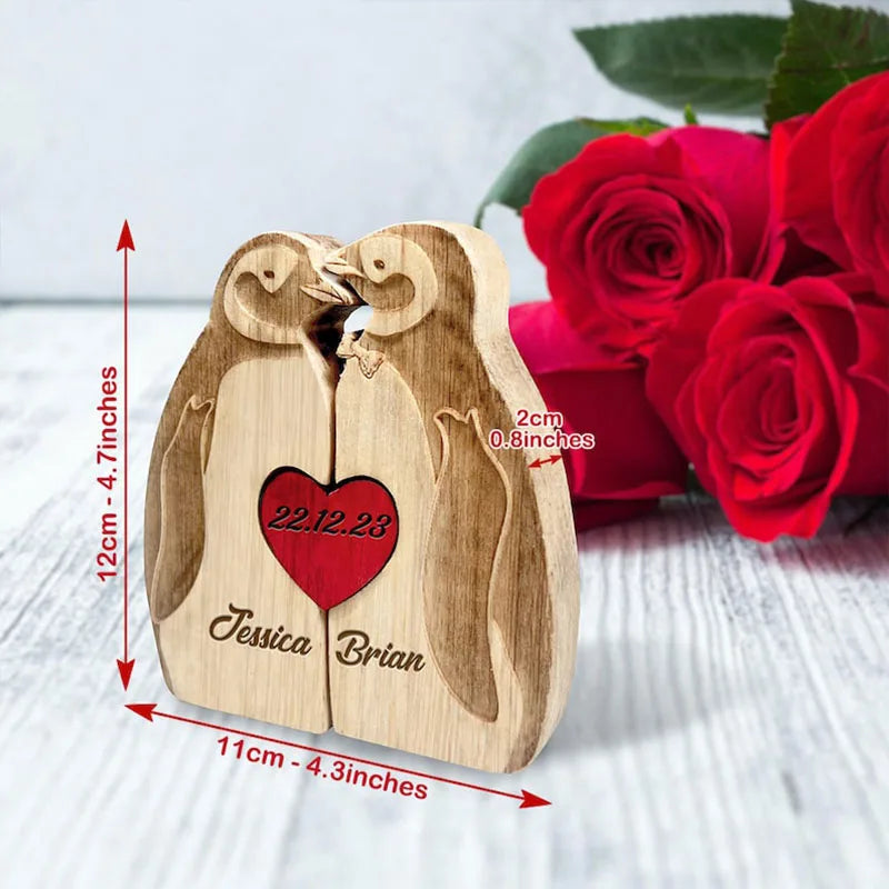 Penguin family puzzle christmas gifts personalized wooden custom engraving names sculpture home holiday decor for mom