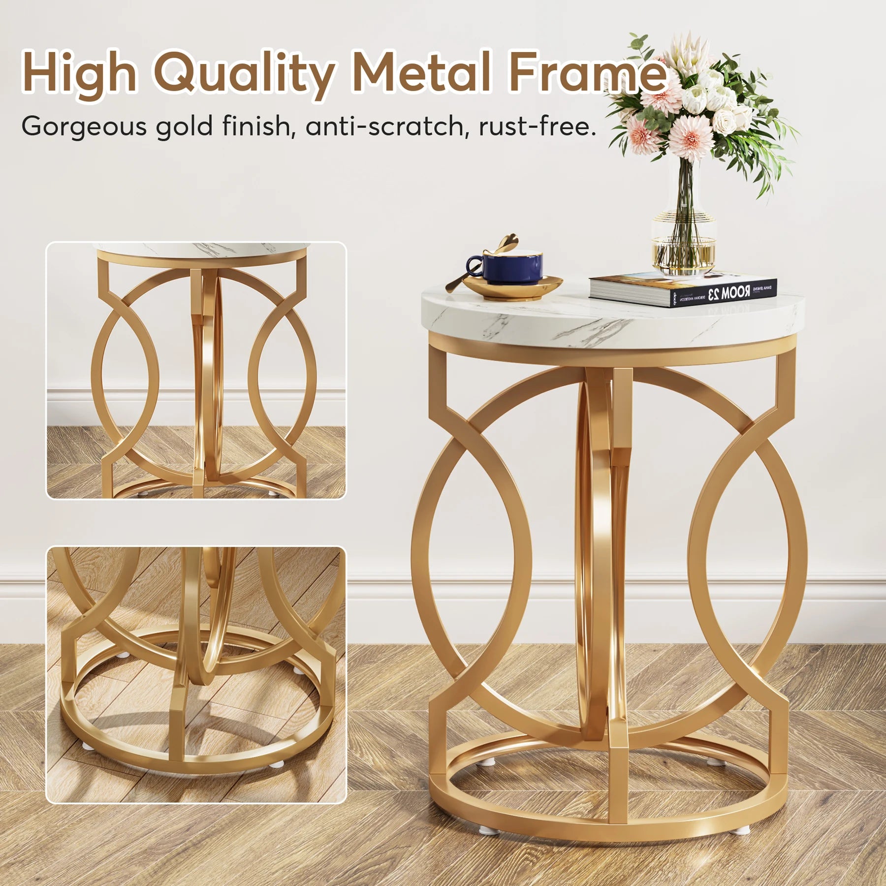 Tribesigns modern round end table with thick wood top 20“ side cocktail unique o-shaped base - white / united kingdom