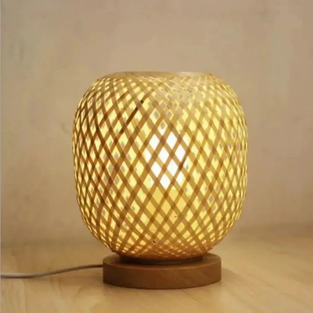 1/2pcs bamboo handmade table lamp with natural wooden base retro desk reading light home bedside decor - eu / 1pc / log