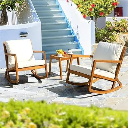 Rocking chairs design heavy duty 400lbs capacity wood patio bistro set 3 piece outdoor - united states - chair