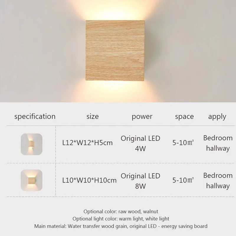 Nordic woodencolor wall light led up down bedside living room bedroom aisle decor walnut corridor sconce decorative