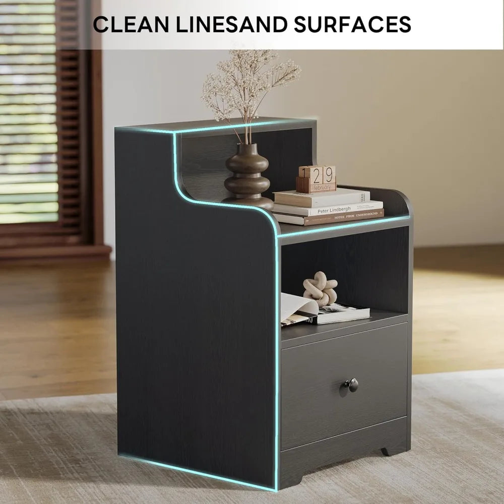 Nightstand with drawer and open shelf bedside table hutch modern end storage for bedroom
