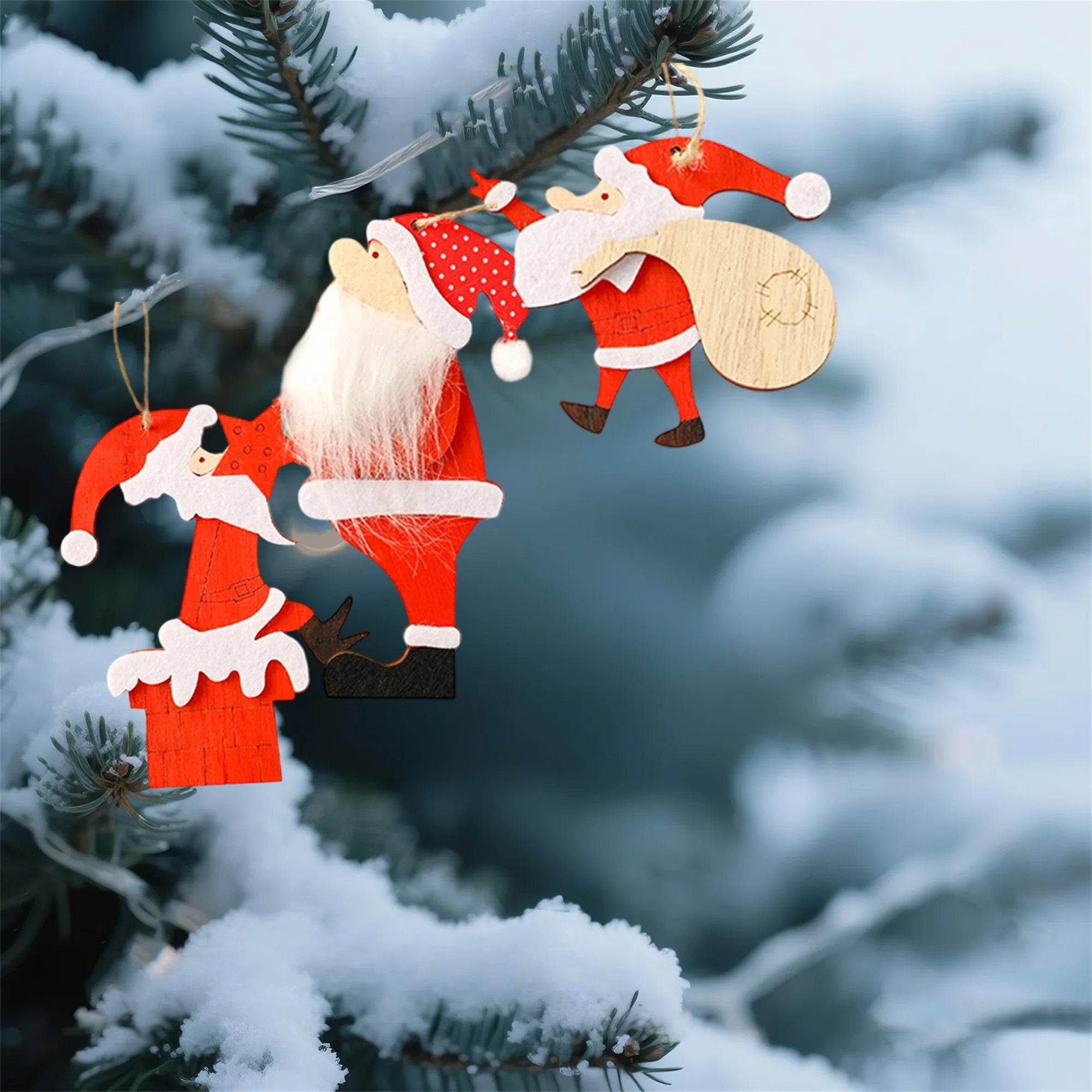 3pcs christmas santa ornaments wooden tree hanging decorations for home holiday party - red / 9cm 15cm / united states