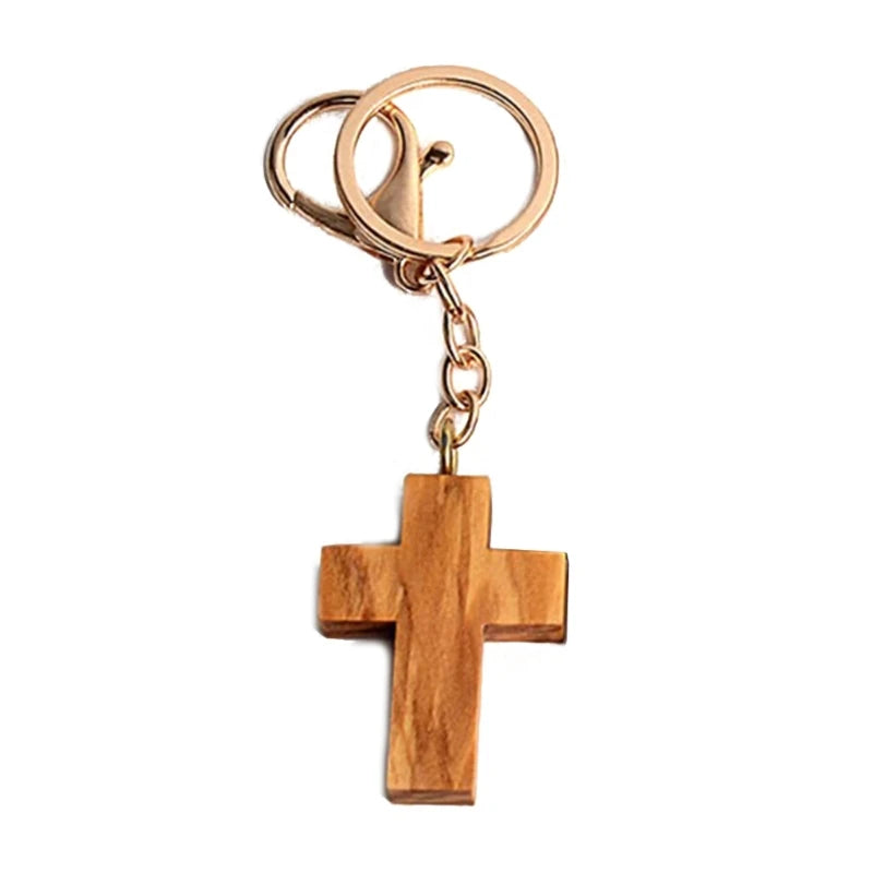 Wood cross pendants keychains keyring hanging ornaments olive keychain gift for men women - religious (christian)