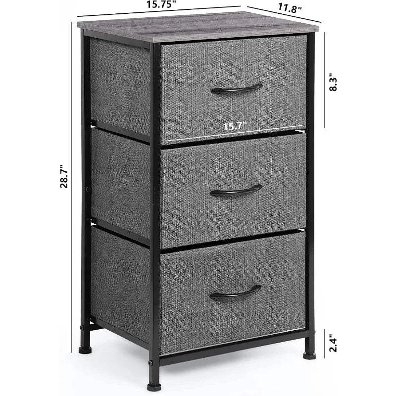 Tall dresser storage drawers stand with 3 removable fabric drawers-organizer unit for bedroom bins withrawers,gray