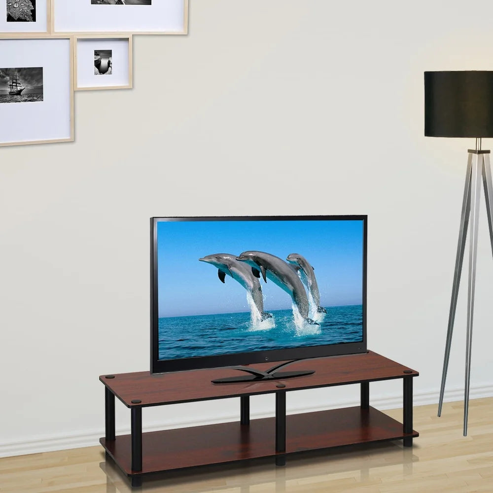 No tools low rise tv stand entertainment center storage table carb compliant composite wood rounded edge design modern