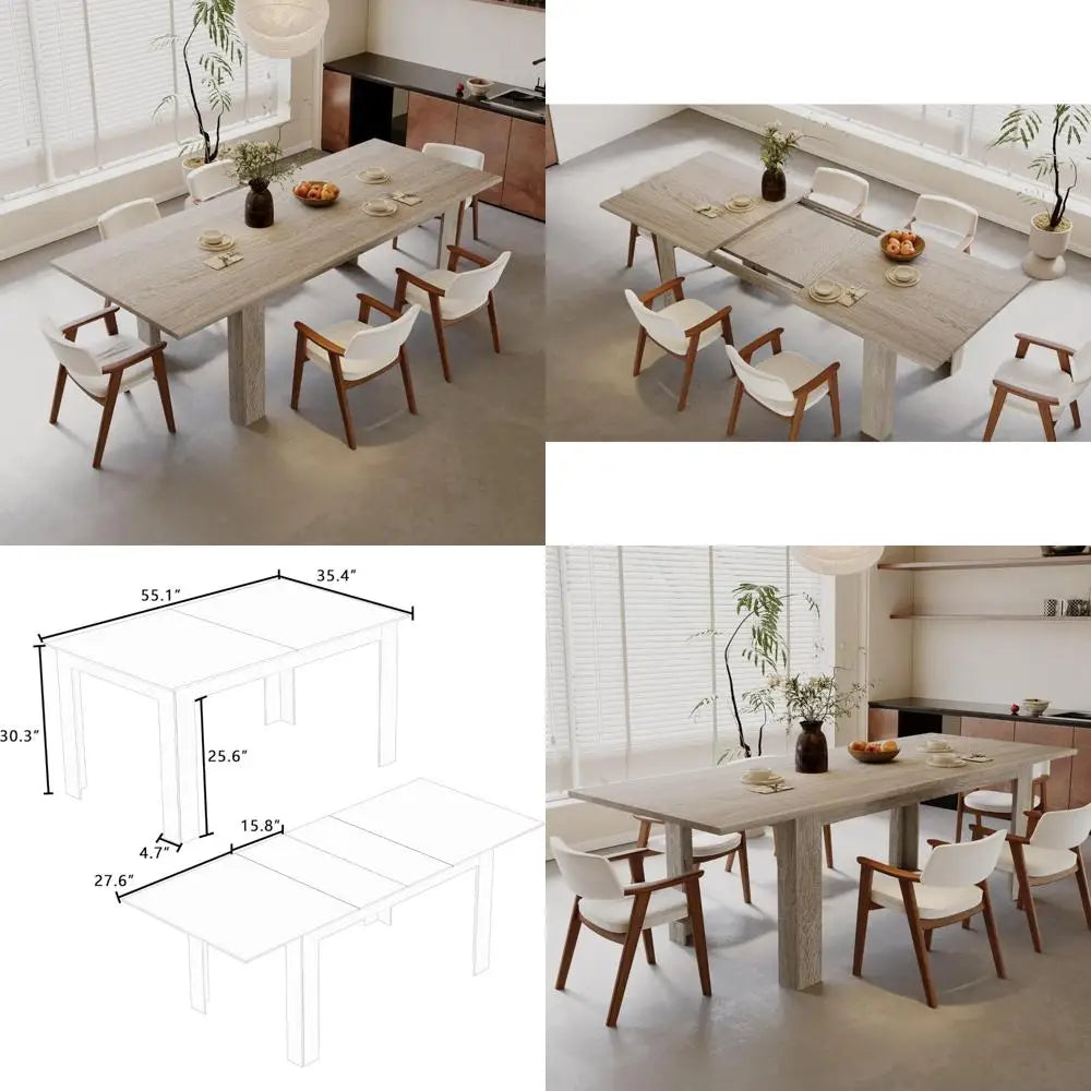 Rectangular oak wood dining table for 6-8 large home kitchen - united states / oak