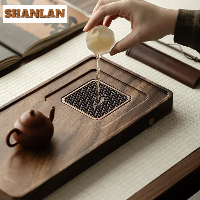 Walnut wood tray rectangle serving chaban chinese kung fu table tea tools coffeeware board drainage water storage