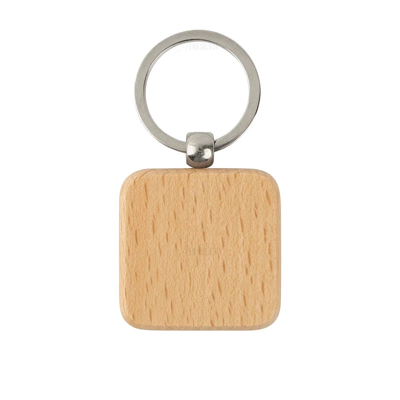 50pcs diy blank wooden keychain square key ring - chain