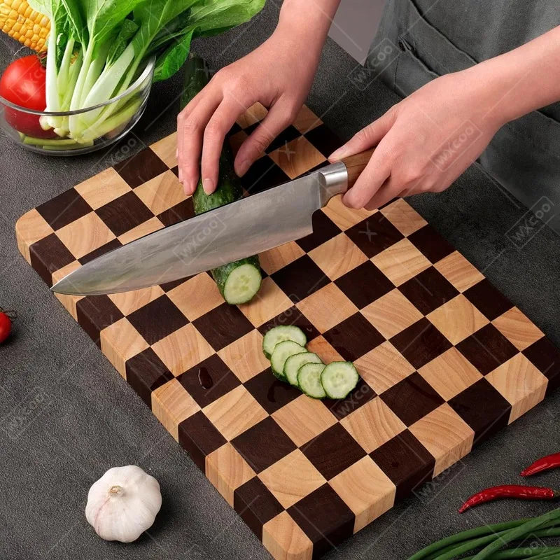 Wxcoo wood cutting board splicing checkerboard boards for kitchen counter cut fruit vegetable chopping gadget