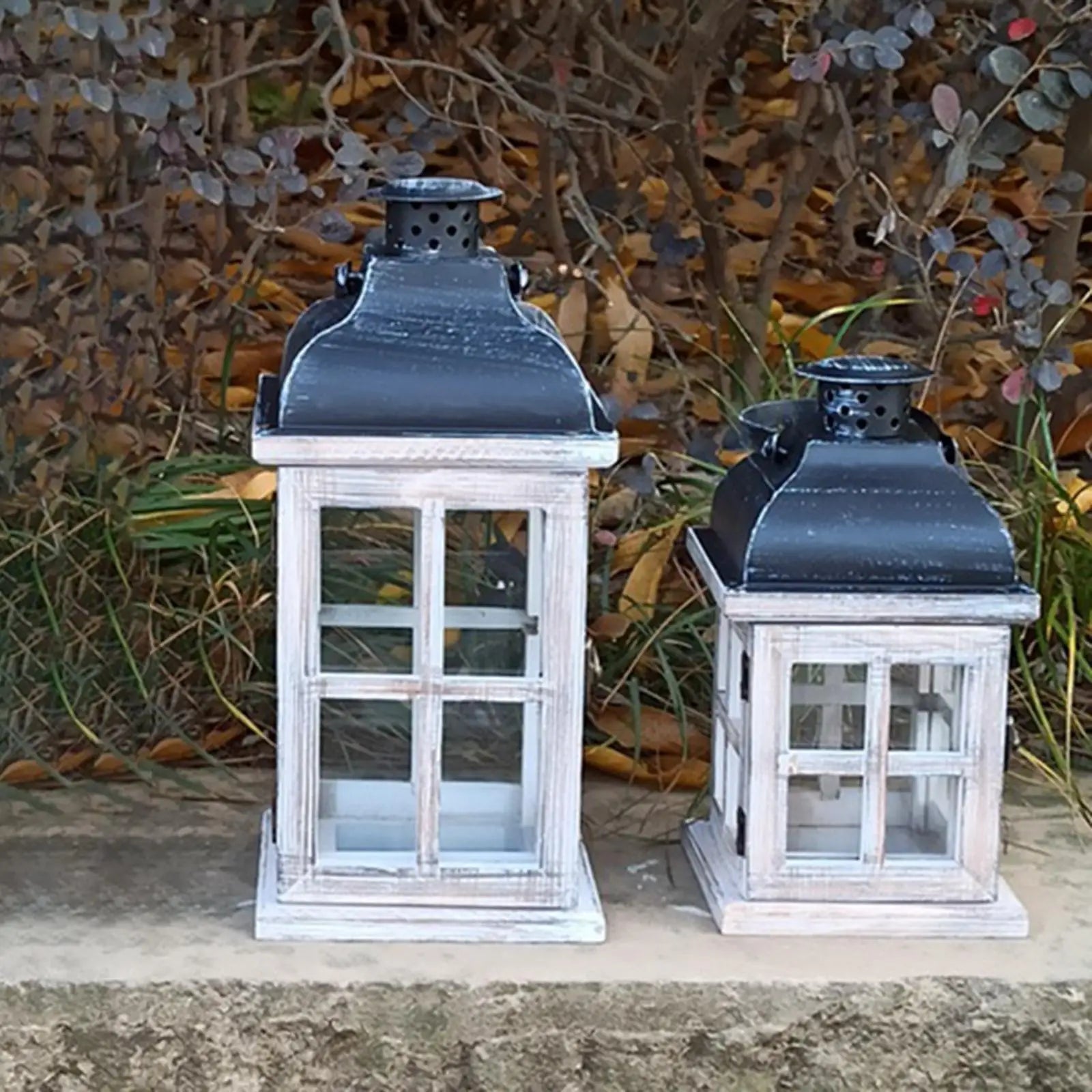 Traditional wooden lanterns candle holder wedding centerpiece white wind lantern - 28x13x13cm