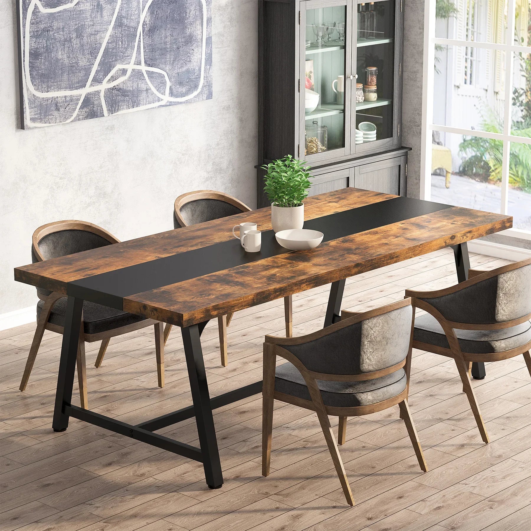 Tribesigns dining table for 8 people 70.87’’ rectangular wood kitchen - brown / united states