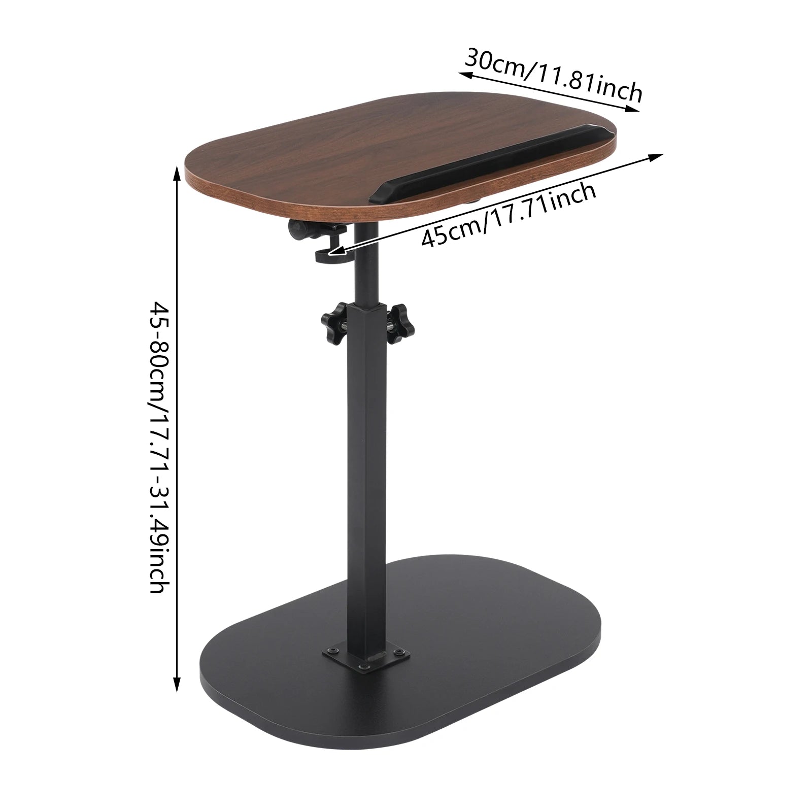 C-shaped side table small coffee height adjustable with 320 ° tiltable & 360° rotatable tabletop - walnut color