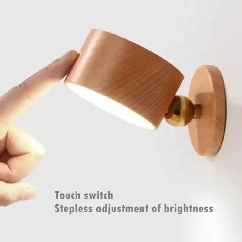 Wooden indoor bedroom living room wall mounted lamp down touch usb charging 360 degree rotating magnetic sconce light