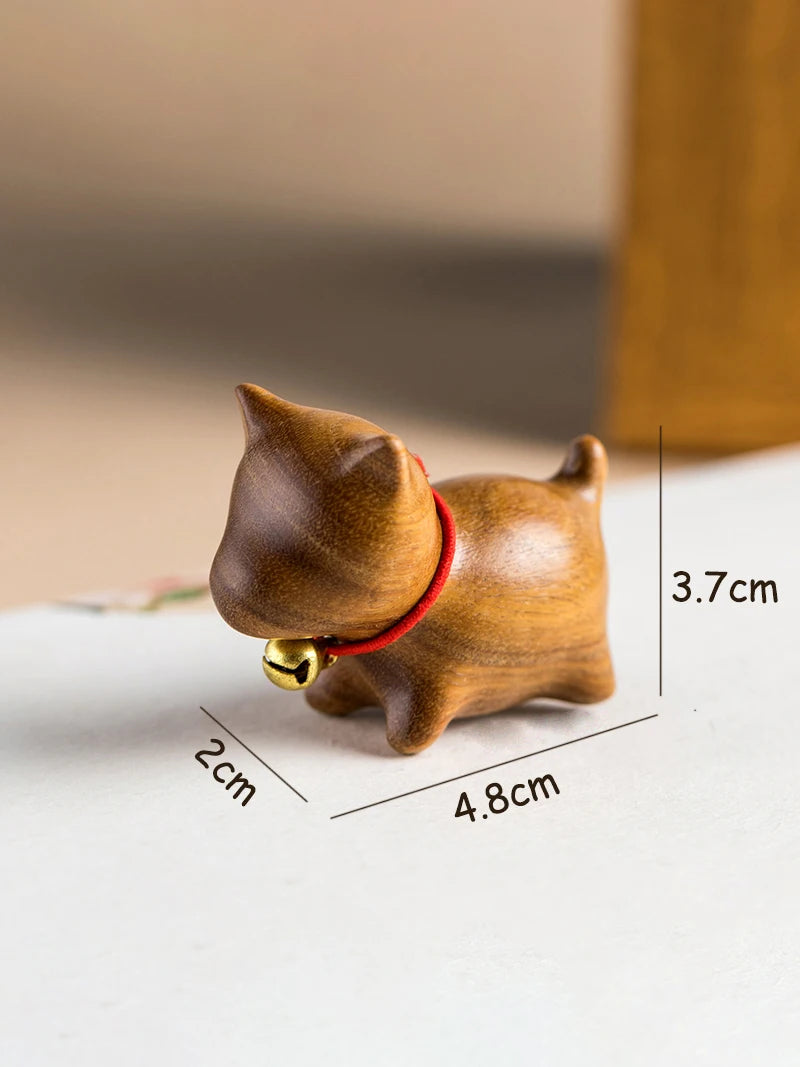 Mini natural wood cat dog miniatures hand-carved wooden puppy kitty figures room decor home decoration accessories - d1