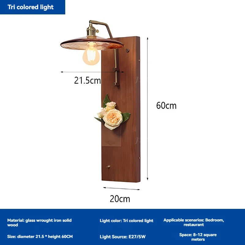 Niche retro home decor living room bedroom bedside hallway homestay coffee shop wooden board wiring free led wall light