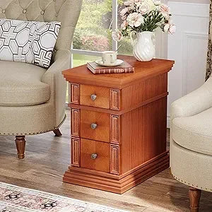 Vintage 3-drawer narrow end table slim rectangular wooden bedside furniture for living room use - walnut / united states