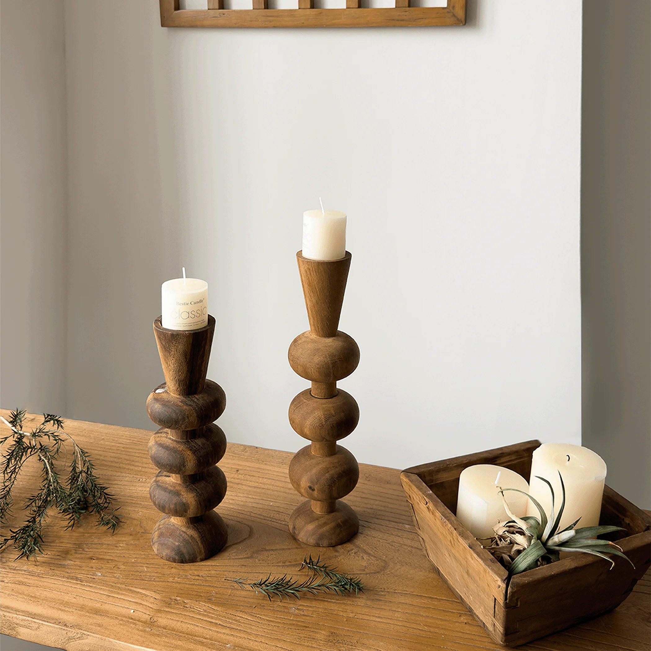 Walnut geometric ring candle holder ornament hotel natural wood color scented home decoration accessories centre