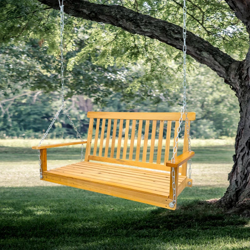 Front porch armrests wood bench swing with hanging chains for outdoor patio garden yard backyard or sunroom easy