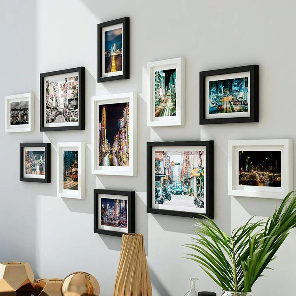 Living room photo frame 11pcs american wall combination wooden hanging picture creative restaurant home decoration