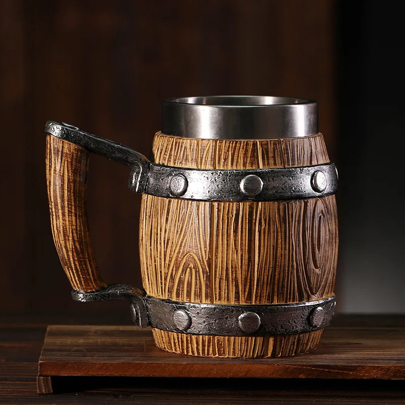 Large-capacity 600ml wooden barrel beer mug personalized resin eco-friendly material goblet coffee cup creative