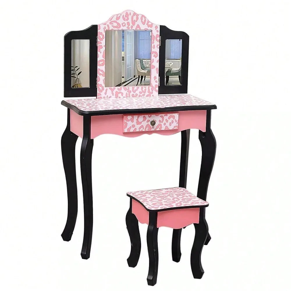 Pretend play vanity table and chair set with mirror makeup dressing gift - united states