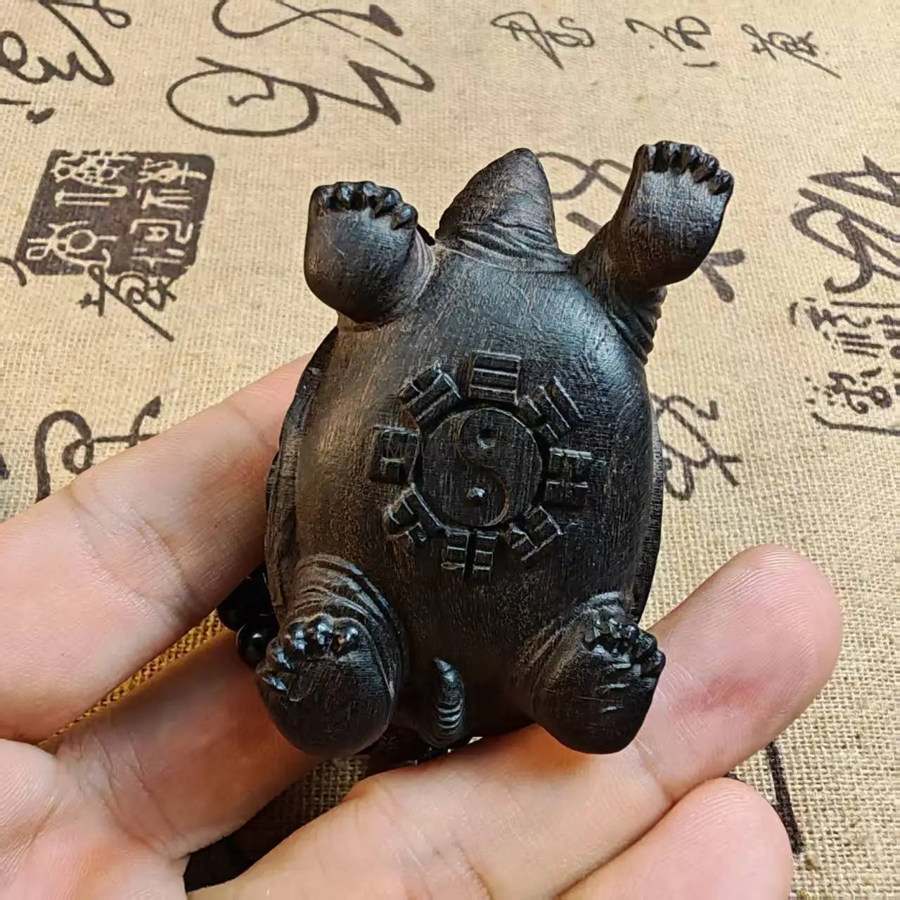 Agarwood sculpture money turtle ornament wooden office home figurines decoration accessories birthday gift for family