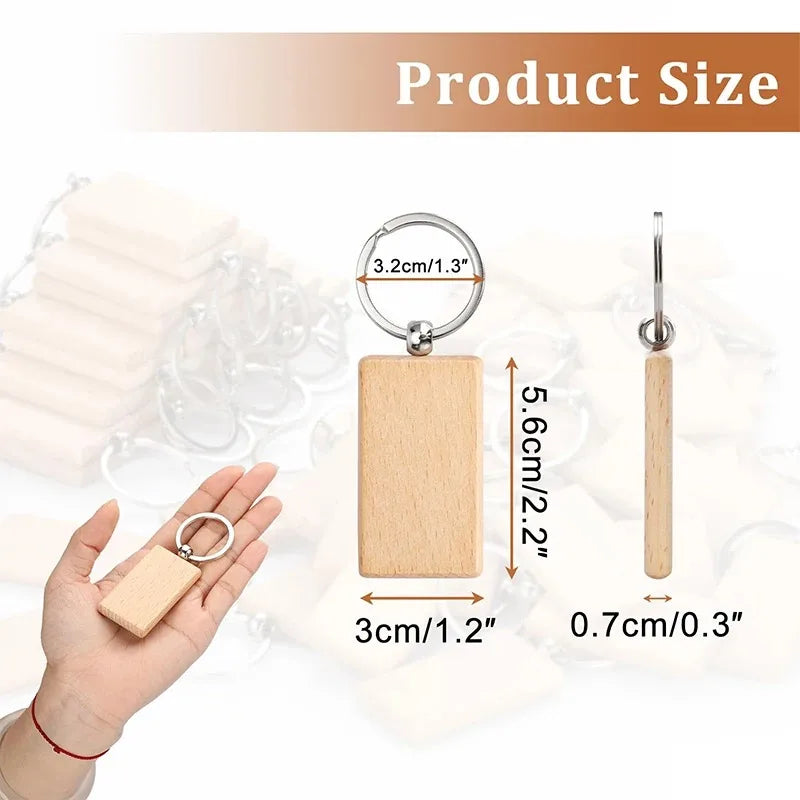 50 pieces blank wooden key tag engraving blanks unfinished wood keychain ring tags for diy crafts - chain
