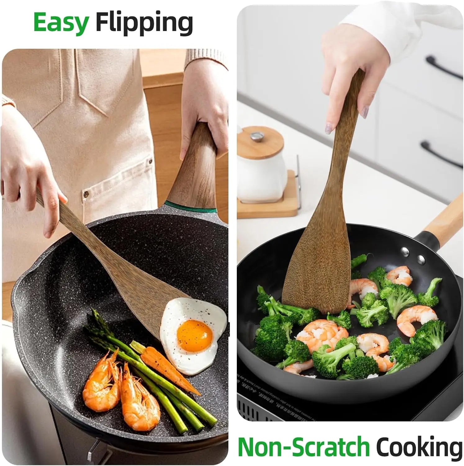 2pcs wooden spatula 12.8in flat frying spatulas long handle wood turner - united states